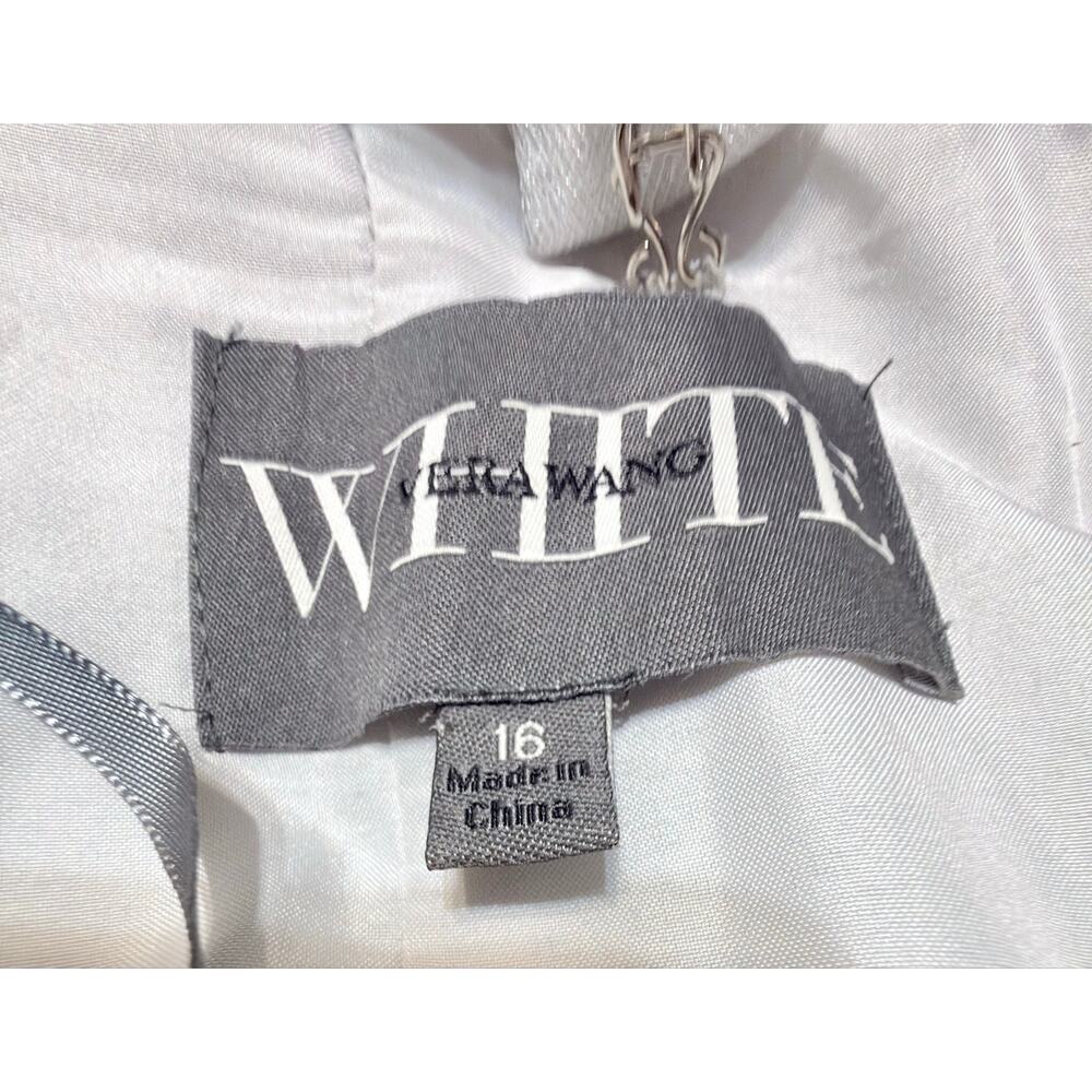 Vera Wang White Sterling Bridesmaid Gown Size 16 Ice Blue Gray Crisscross Back - Picture 6 of 11